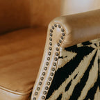 Tiger Print Chair in Waxed Leather with Studded Vintage Lounge Silhouette