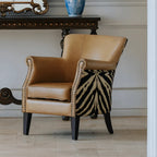 Tiger Print Chair in Waxed Leather with Studded Vintage Lounge Silhouette
