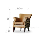 Tiger Print Chair in Waxed Leather with Studded Vintage Lounge Silhouette Dimensions