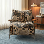 Tiger Print Chair With Embroidered Upholstery and Ash Wood Arms
