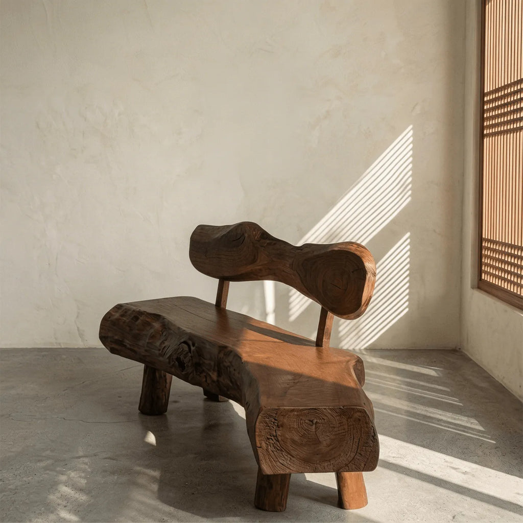 Time-Worn Solid Wood Indoor Bench: Wabi-Sabi Seating with Tactile Warmth