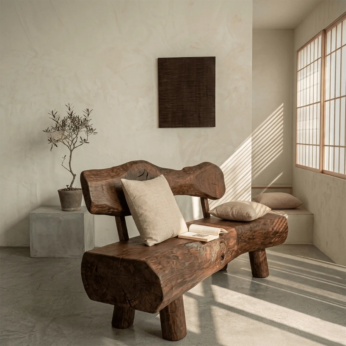 Time-Worn Solid Wood Indoor Bench: Wabi-Sabi Seating with Tactile Warmth Secondary image