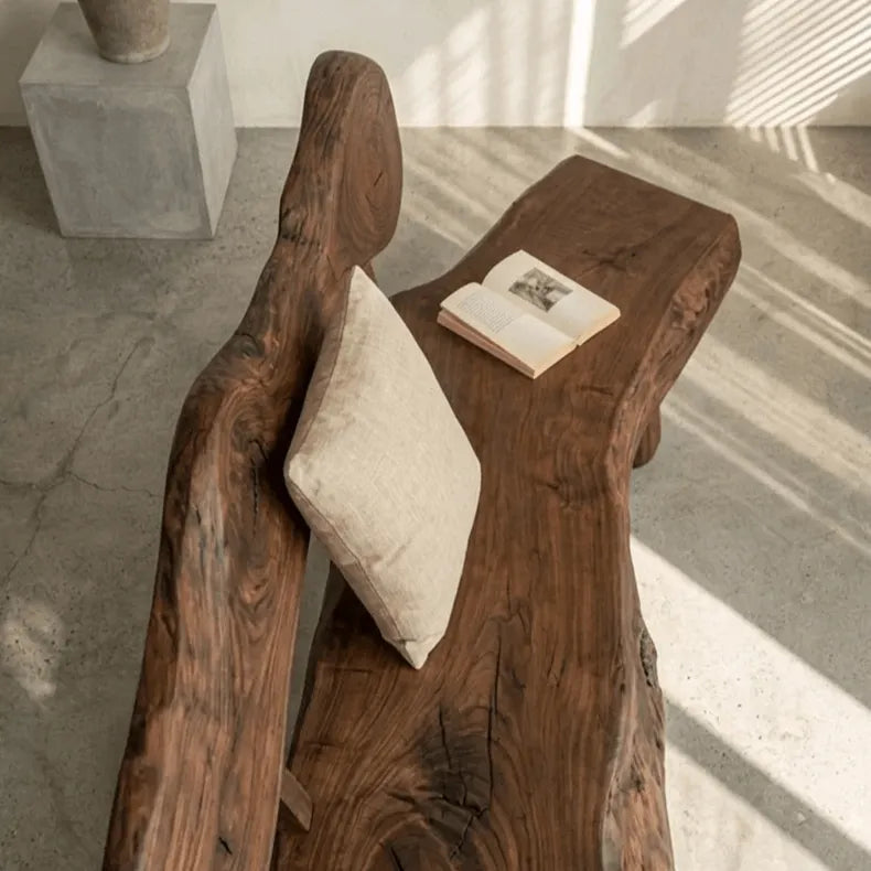 Time-Worn Solid Wood Indoor Bench: Wabi-Sabi Seating with Tactile Warmth