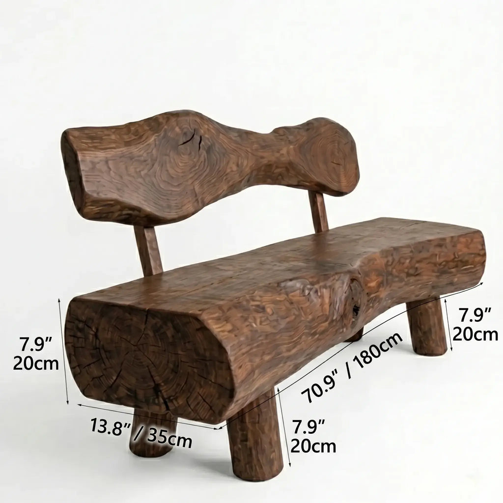 Time-Worn Solid Wood Indoor Bench: Wabi-Sabi Seating with Tactile Warmth Dimensions