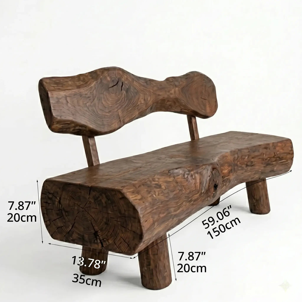 Time-Worn Solid Wood Indoor Bench: Wabi-Sabi Seating with Tactile Warmth Dimensions