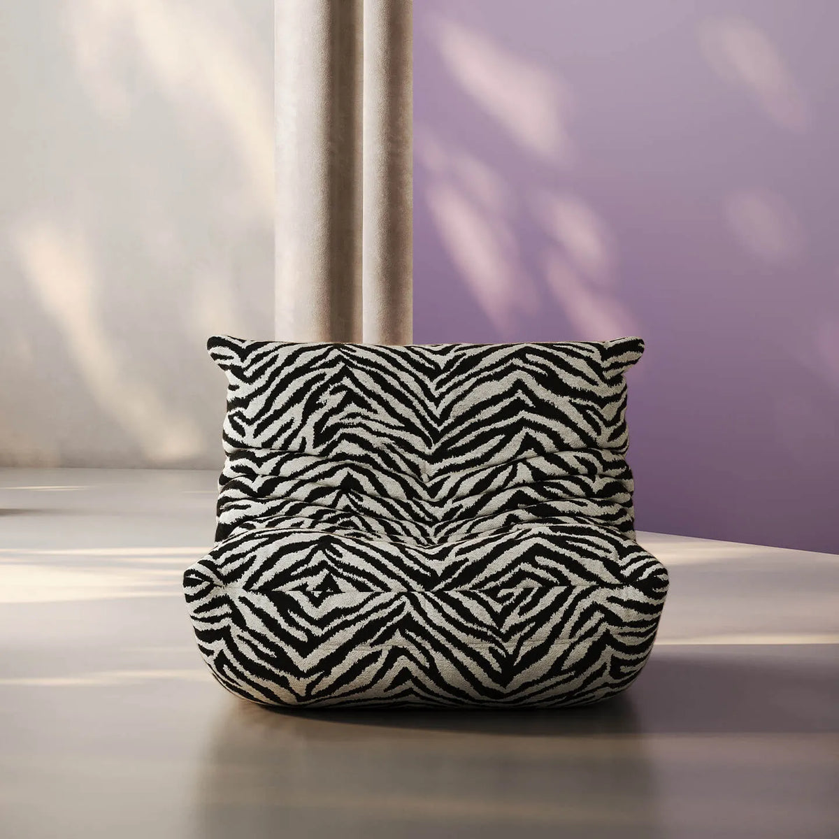 Togo Caterpillar Zebra Accent Lounge Chair with Sculpted Low Profile