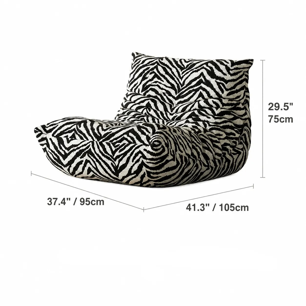 Togo Caterpillar Zebra Accent Lounge Chair with Sculpted Low Profile Dimensions