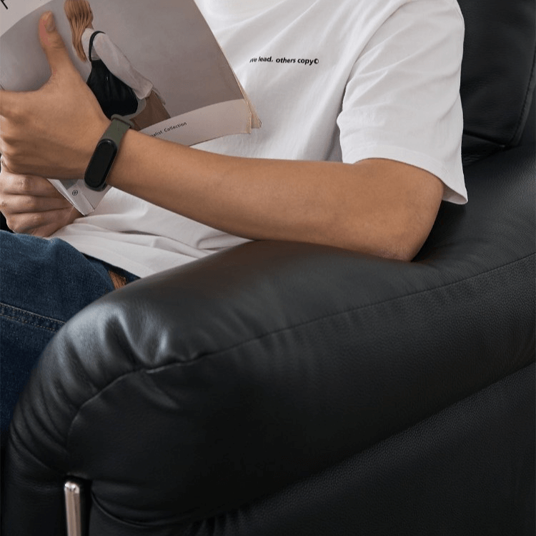 Top-Grain Leather Sofa with Elegant Armrest Design