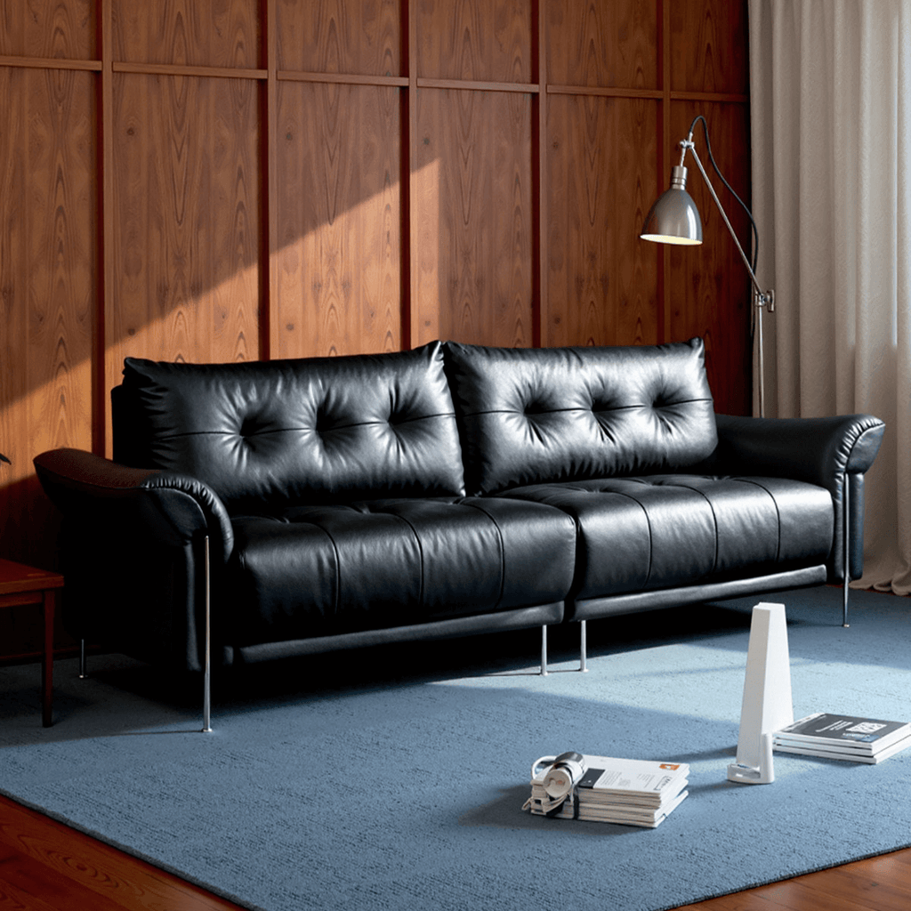 Top-Grain Leather Sofa with Elegant Armrest Design