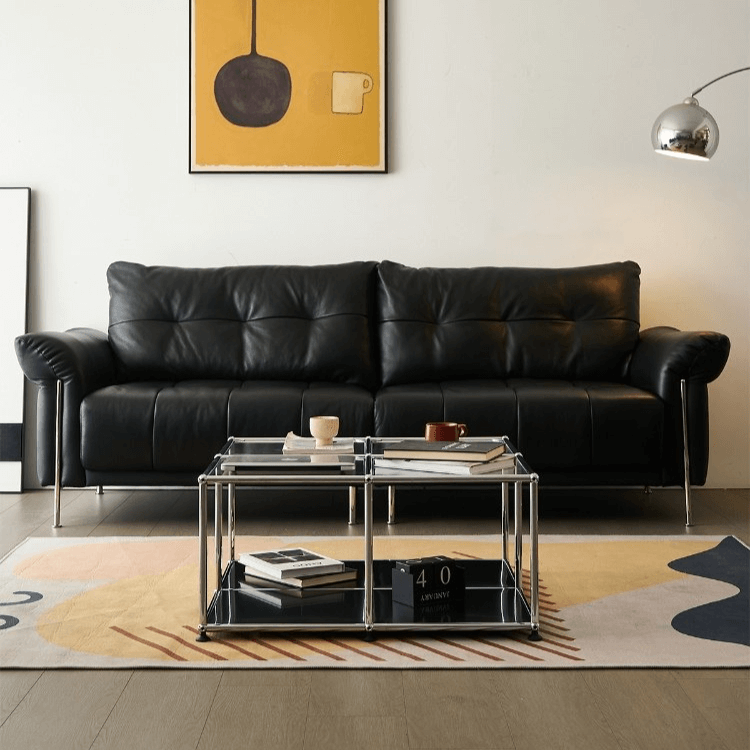 Top-Grain Leather Sofa with Elegant Armrest Design