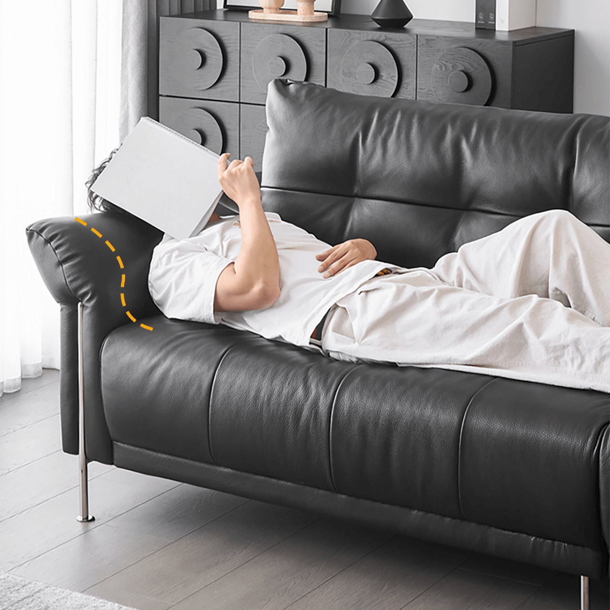 Top-Grain Leather Sofa with Elegant Armrest Design