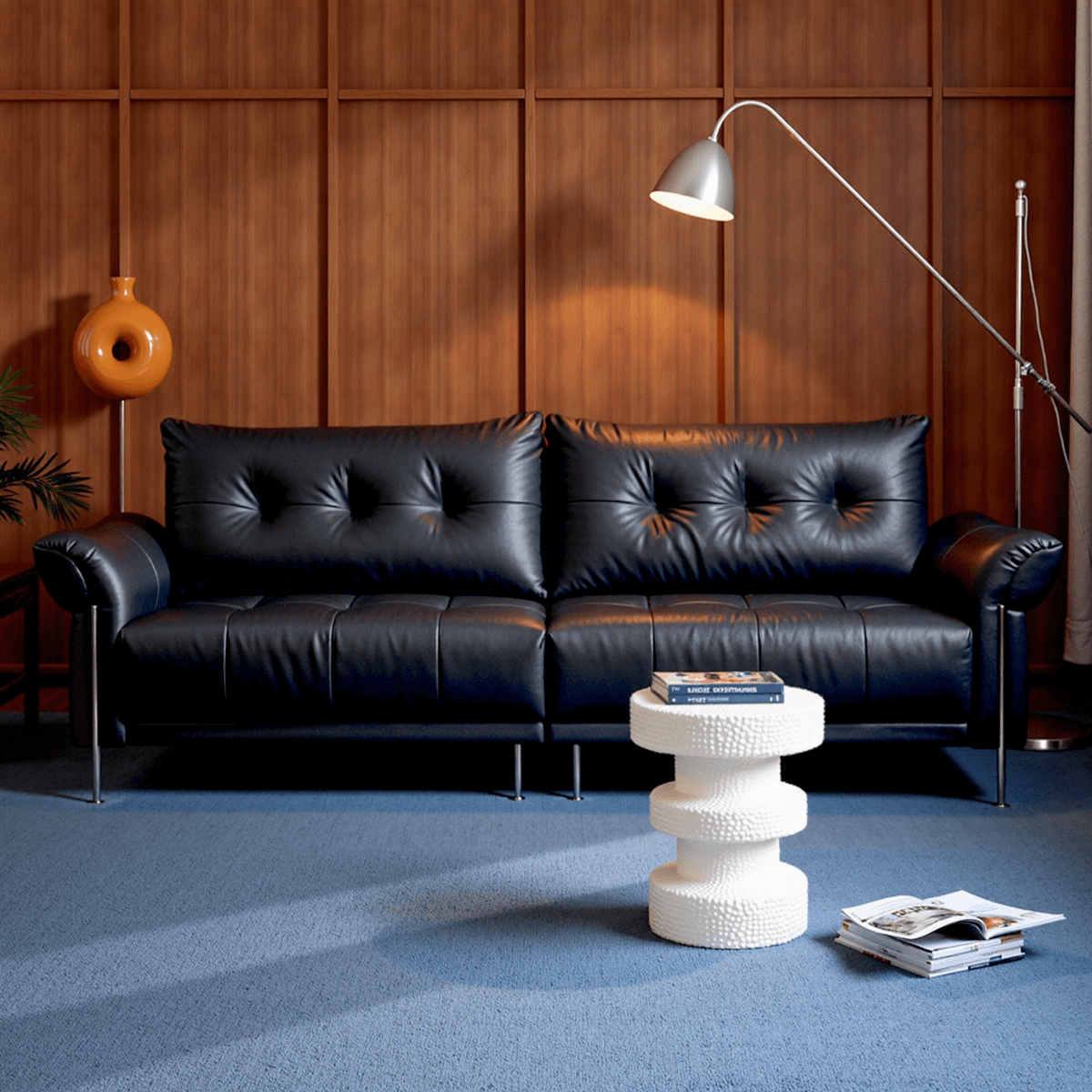 Top-Grain Leather Sofa with Elegant Armrest Design