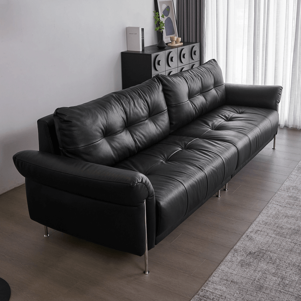 Top-Grain Leather Sofa with Elegant Armrest Design