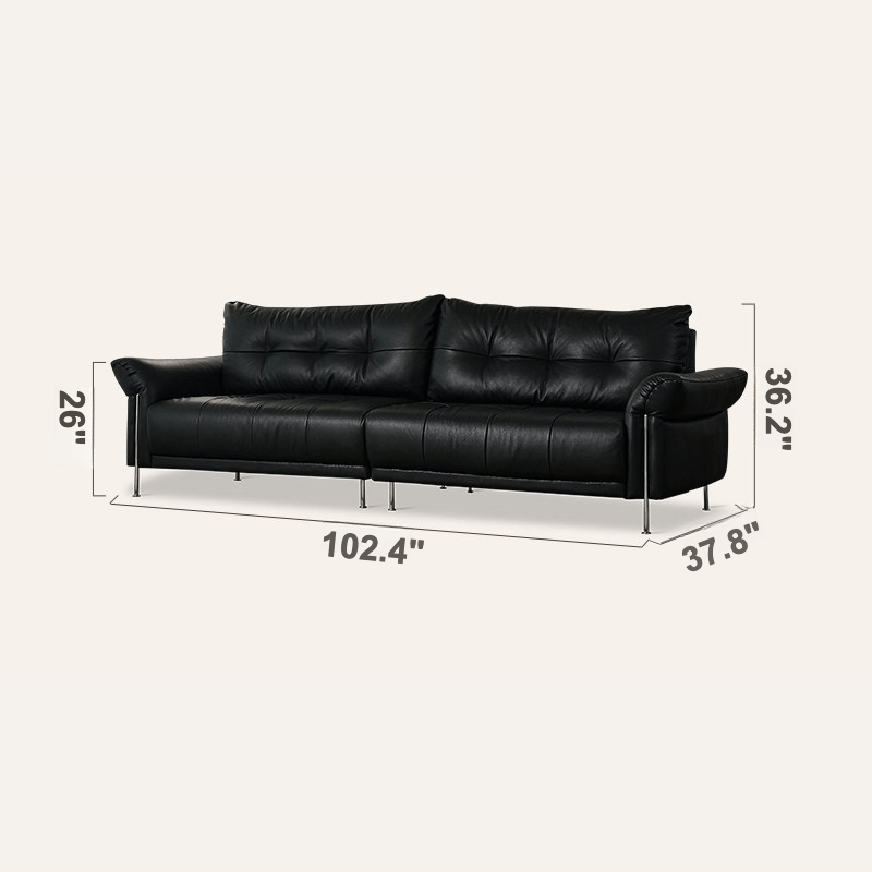Top-Grain Leather Sofa with Elegant Armrest Design Dimensions