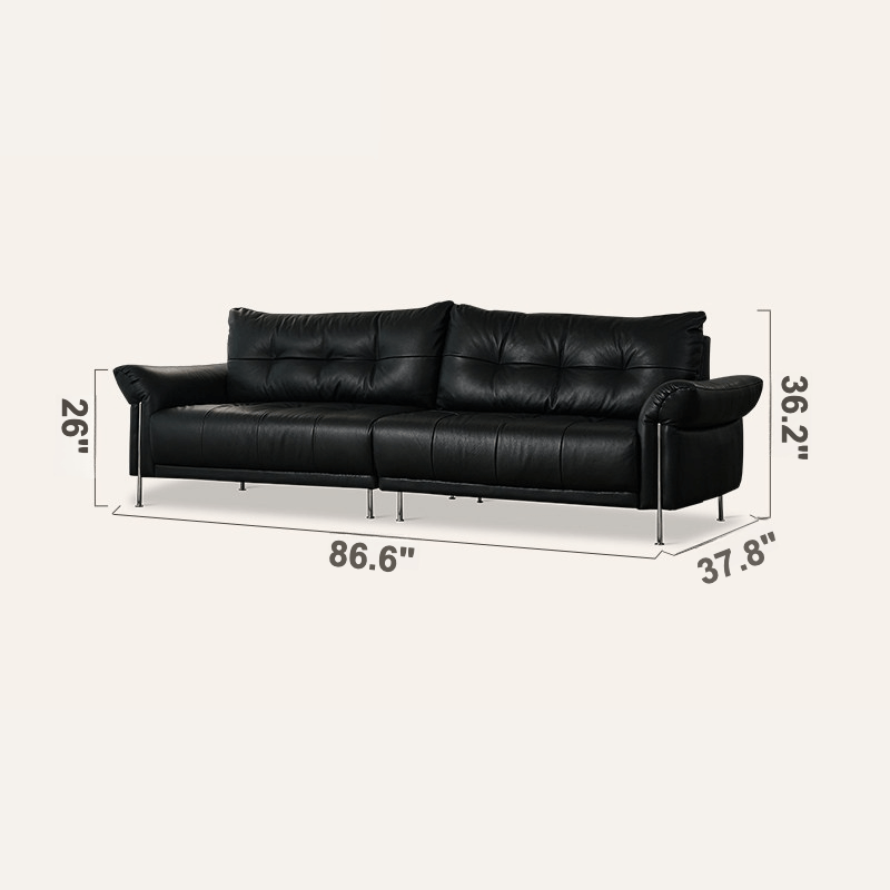 Top-Grain Leather Sofa with Elegant Armrest Design Dimensions
