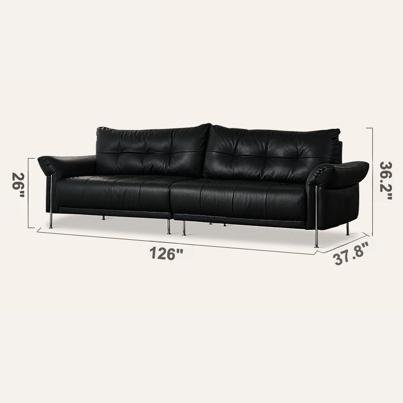 Top-Grain Leather Sofa with Elegant Armrest Design Dimensions