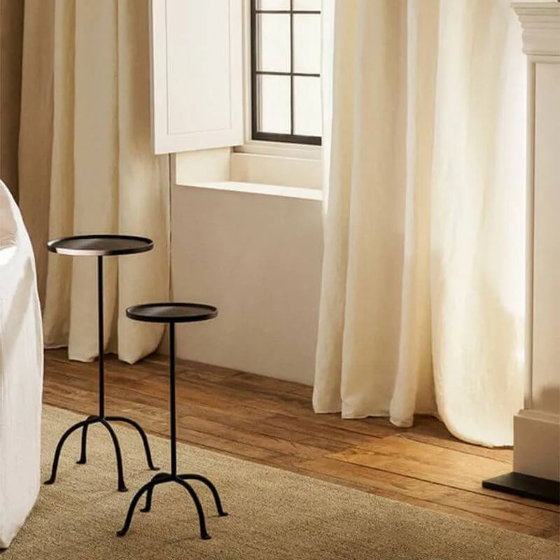 Traditional Black Metal Tray Top End Table with Four-Leg Base