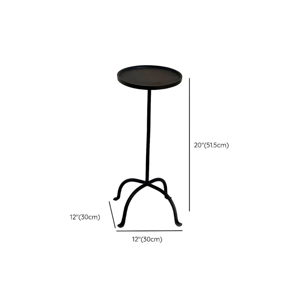 Traditional Black Metal Tray Top End Table with Four-Leg Base Dimensions