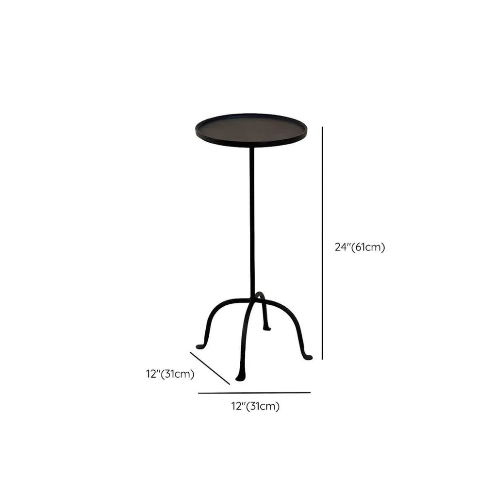 Traditional Black Metal Tray Top End Table with Four-Leg Base Dimensions