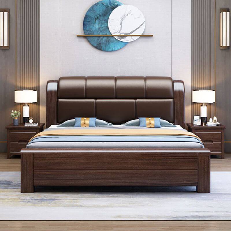Traditional Brown Panel Bed with Deep Faux Leather Headboard Secondary image