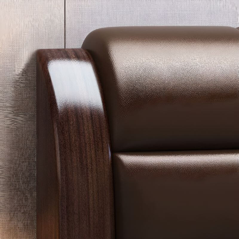 Traditional Brown Panel Bed with Deep Faux Leather Headboard