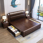 Traditional Brown Panel Bed with Deep Faux Leather Headboard