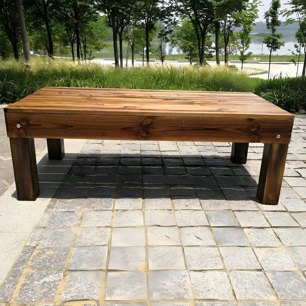 Traditional Brown Pine Coffee Table – UV-Resistant Outdoor Wood Table