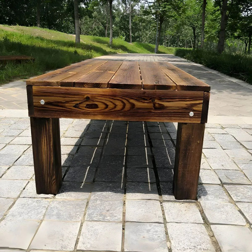 Traditional Brown Pine Coffee Table – UV-Resistant Outdoor Wood Table