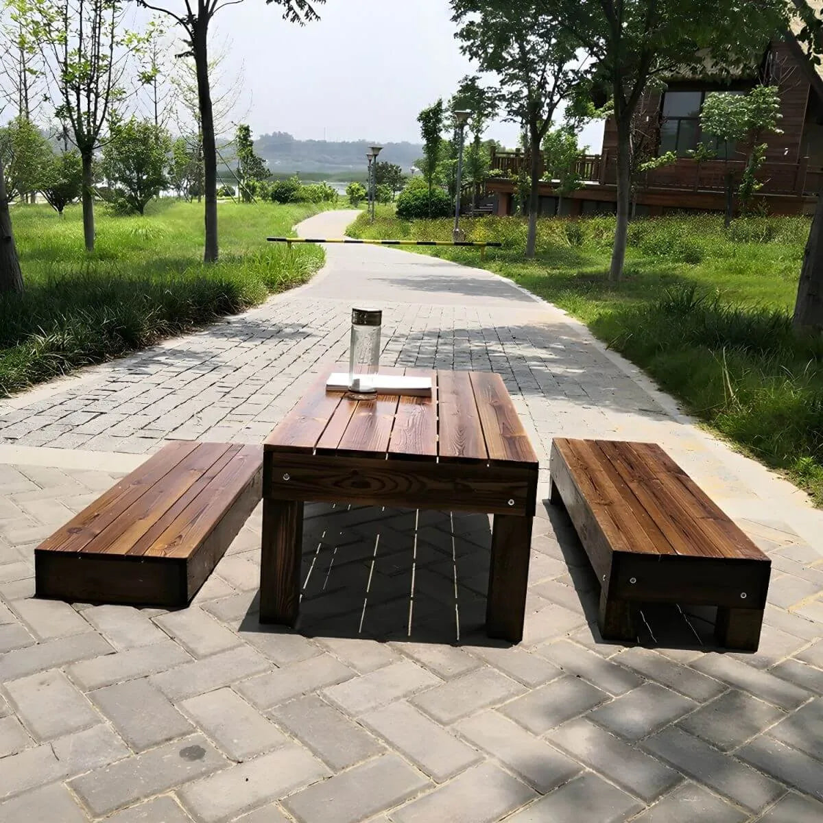 Traditional Brown Pine Coffee Table – UV-Resistant Outdoor Wood Table