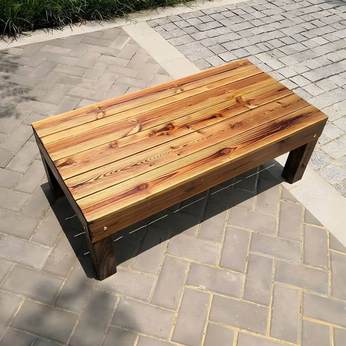 Traditional Brown Pine Coffee Table – UV-Resistant Outdoor Wood Table