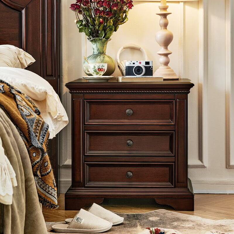 Traditional Brown Wood 3-Tier Drawer Storage Nightstand