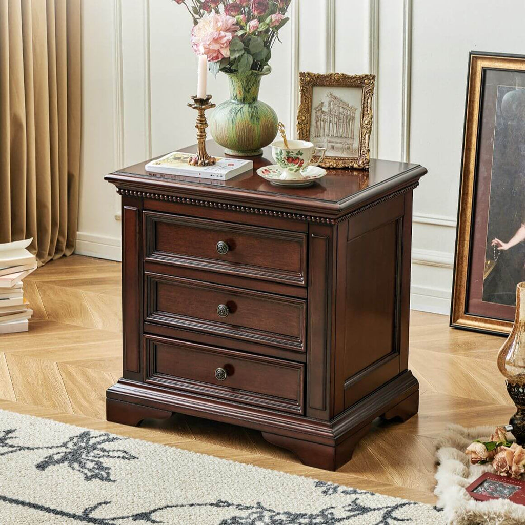 Traditional Brown Wood 3-Tier Drawer Storage Nightstand