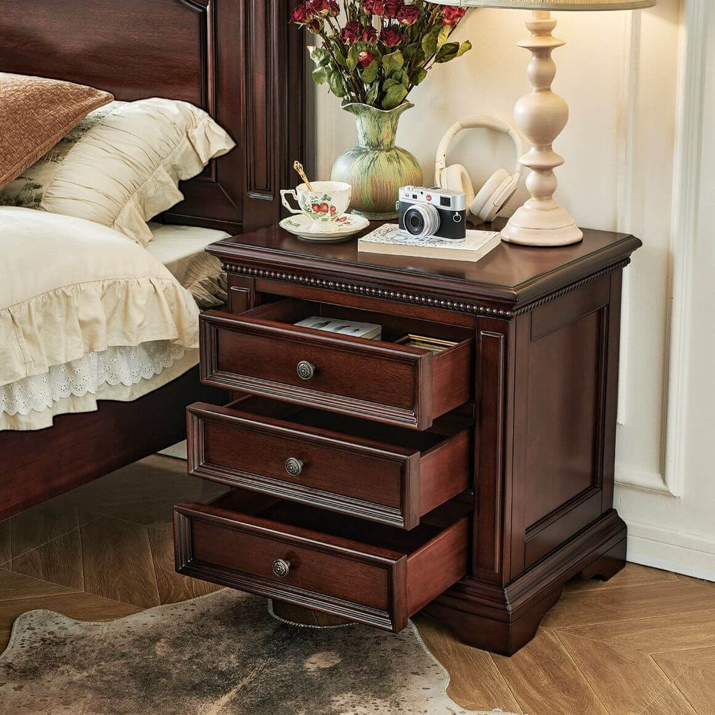 Traditional Brown Wood 3-Tier Drawer Storage Nightstand
