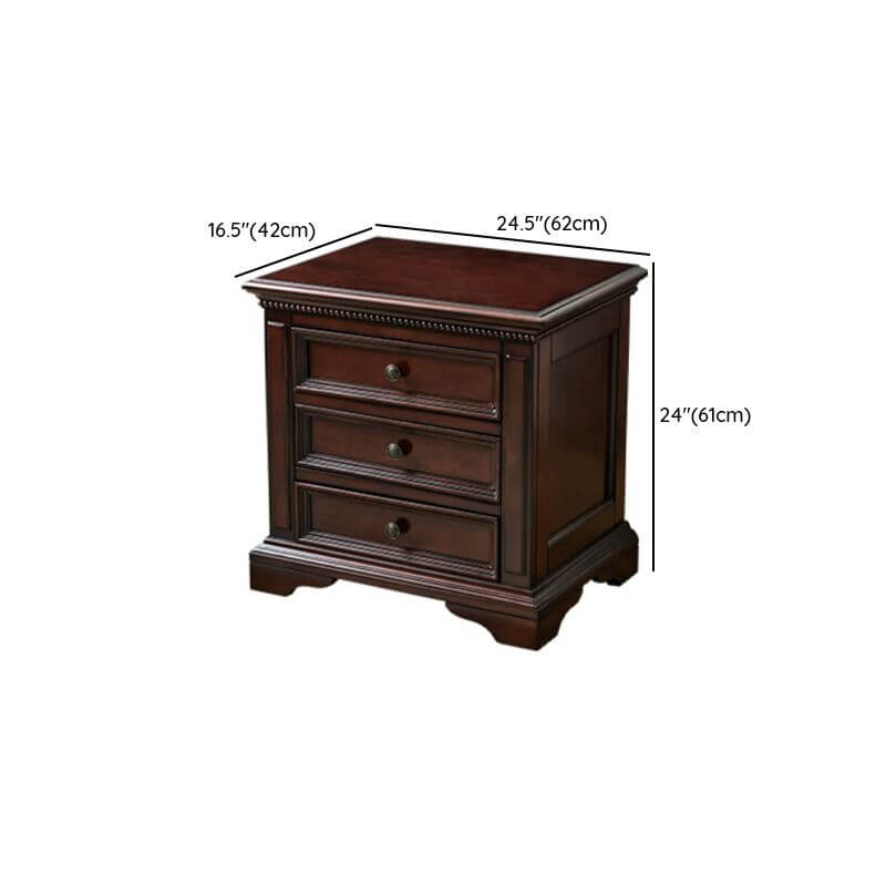 Traditional Brown Wood 3-Tier Drawer Storage Nightstand Dimensions