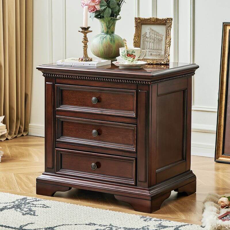 Traditional Brown Wood 3-Tier Drawer Storage Nightstand Main Product Image