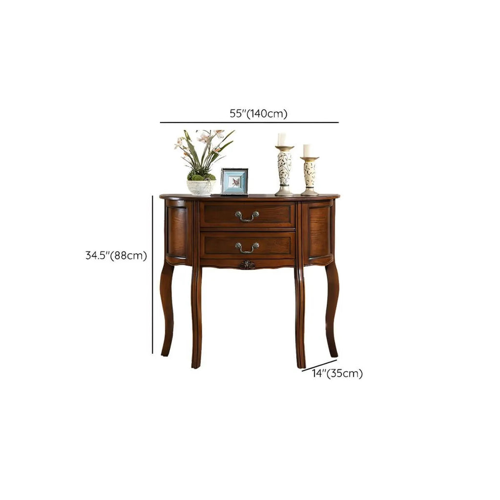 Traditional Half-Moon Console Table with Drawers – Solid Wood Entry Table in Walnut Dimensions