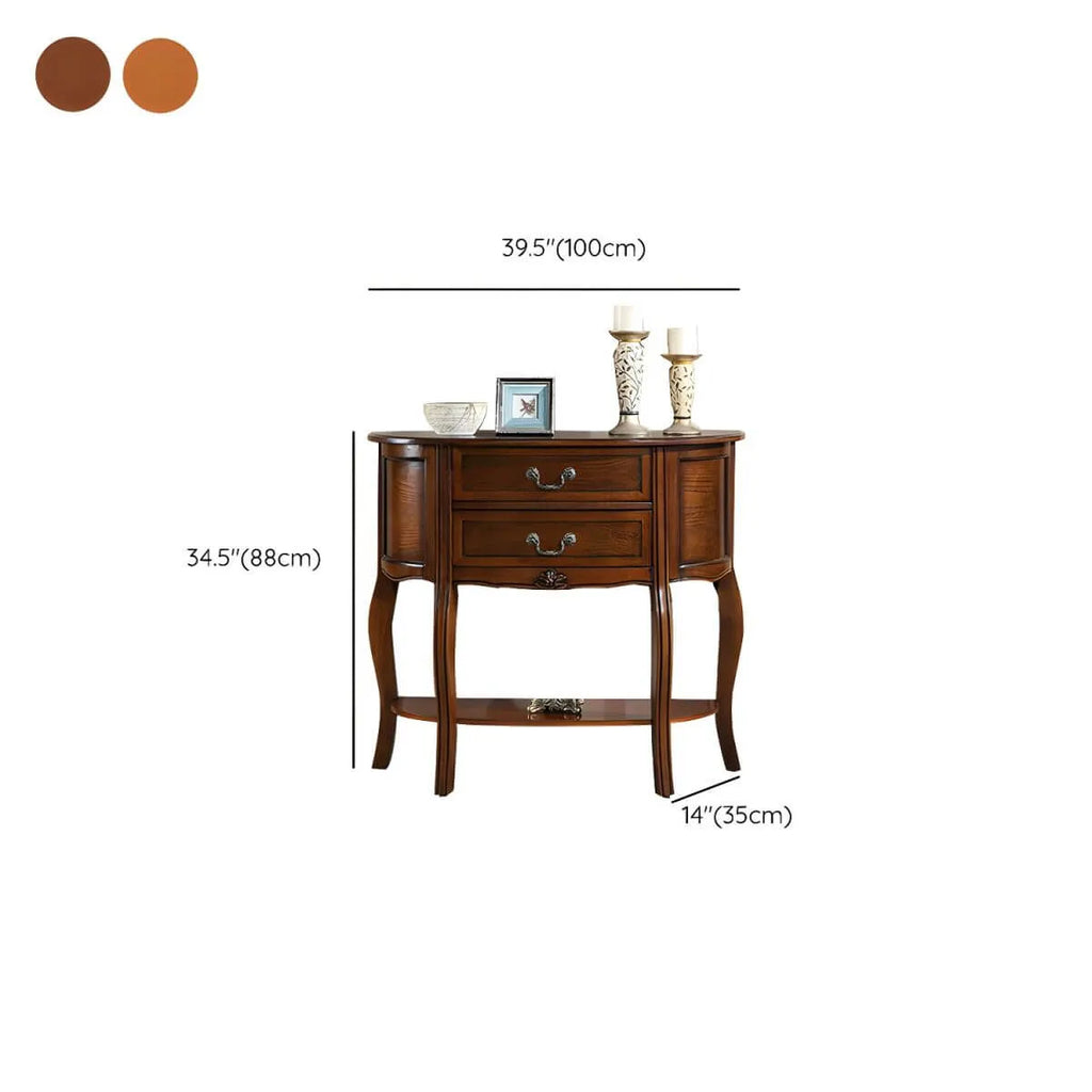 Traditional Half-Moon Console Table with Drawers – Solid Wood Entry Table in Walnut Dimensions