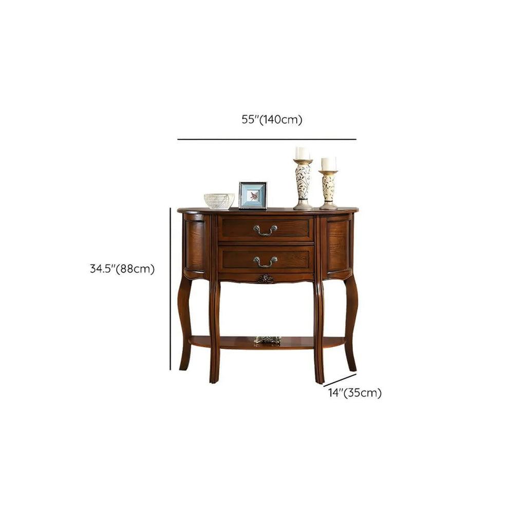 Traditional Half-Moon Console Table with Drawers – Solid Wood Entry Table in Walnut Dimensions