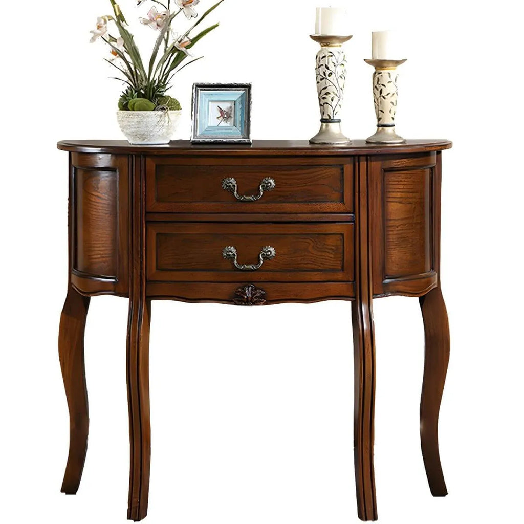 Traditional Half-Moon Console Table with Drawers – Solid Wood Entry Table in Walnut