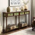 Traditional Hand-Painted Wood Console Table with Drawers and Open Shelf