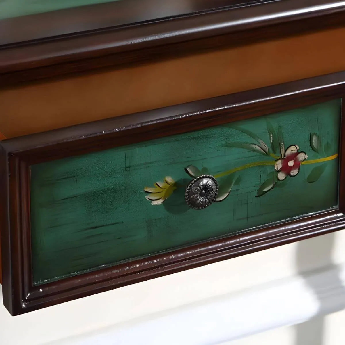 Traditional Hand-Painted Wood Console Table with Drawers and Open Shelf