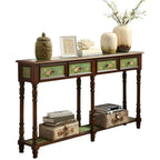 Traditional Hand-Painted Wood Console Table with Drawers and Open Shelf