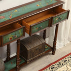 Traditional Hand-Painted Wood Console Table with Drawers and Open Shelf