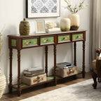 Traditional Hand-Painted Wood Console Table with Drawers and Open Shelf