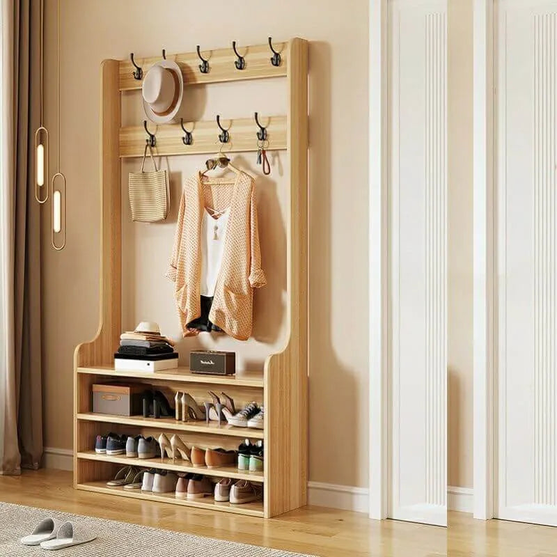 Traditional MDF Hall Tree with Adjustable Shelves & Double-Prong Hooks