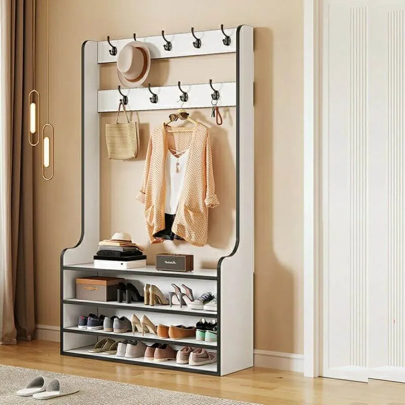 Traditional MDF Hall Tree with Adjustable Shelves & Double-Prong Hooks