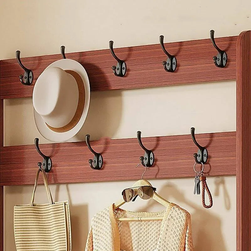 Traditional MDF Hall Tree with Adjustable Shelves & Double-Prong Hooks