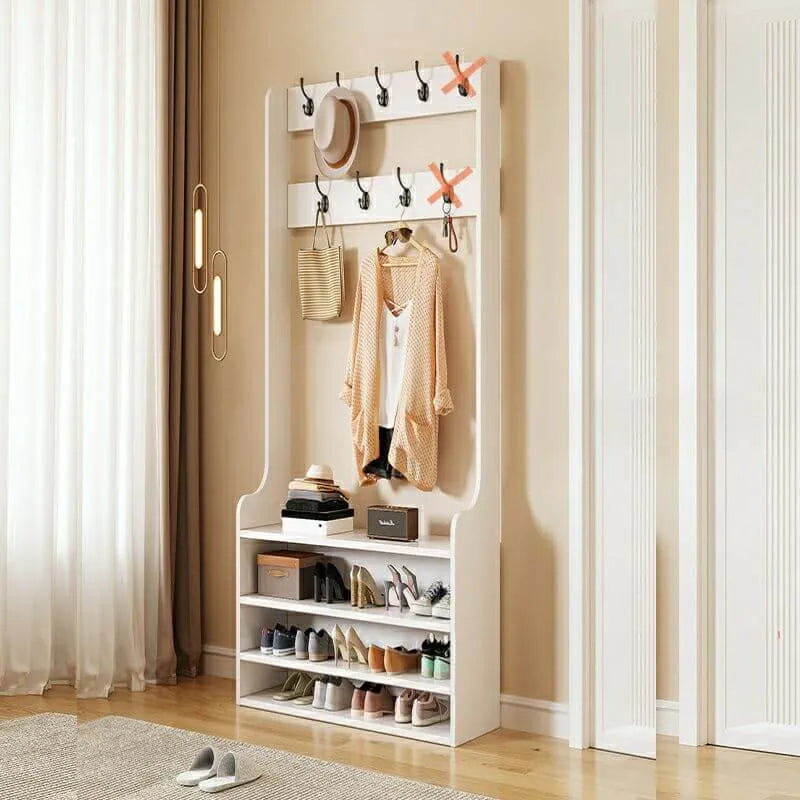 Traditional MDF Hall Tree with Adjustable Shelves & Double-Prong Hooks