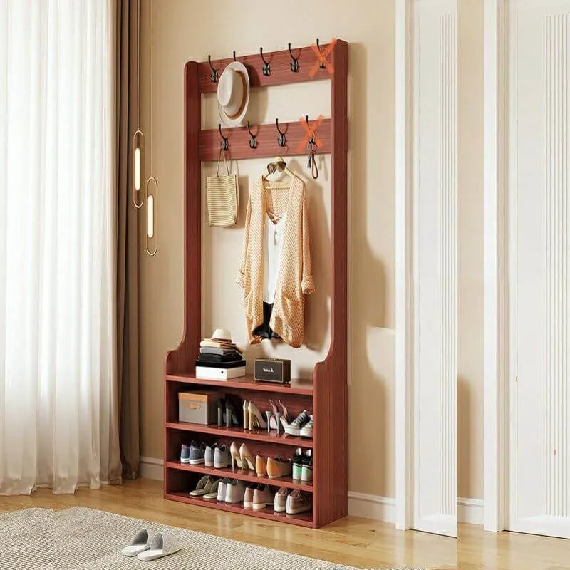 Traditional MDF Hall Tree with Adjustable Shelves & Double-Prong Hooks