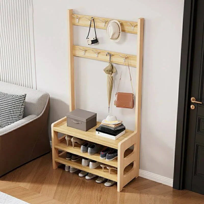 Traditional MDF Hall Tree with Adjustable Shelves & Double-Prong Hooks